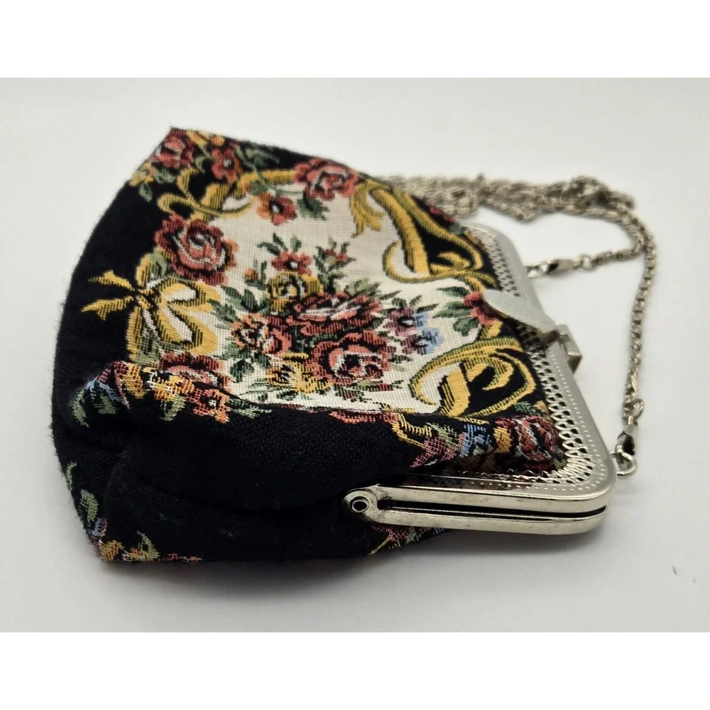 Floral Tapestry Evening‎ Purse 6x7 Baroque Roses Bows Metal Frame Bag Hong Kong
